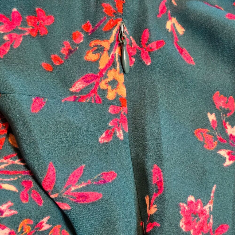 Nanette Lepore Teal Floral Sleeveless Pintuck Button Up A Line Dress Size 6 - Picture 11 of 13